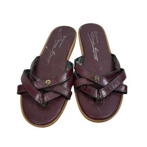 Vintage Etienne Aigner Strappy Thong Sandals Oxblood Burgundy Leather Brass Sz 6